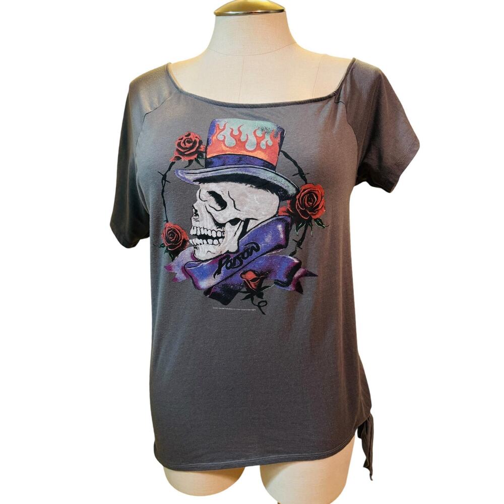 Torrid Poison Skull Rock Glam Punk Metal Off Shoulder Side Tie Graphic TShirt 1X